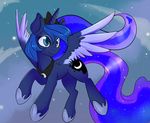  blue_eyes blue_hair cool_colors crown cutie_mark equine eyeshadow female flying friendship_is_magic hair horn horse lustrous-dreams makeup mammal moon my_little_pony necklace night pony princess_luna_(mlp) sky solo sparkles stars winged_unicorn wings 