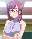  blush breasts glasses large_breasts red_eyes red_hair rinkan_club yamasaki_suzuko 