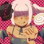  :p bat_wings candy dark_skin demon_girl food hair_over_eyes lollipop original renka_(pixiv) solo tongue tongue_out white_hair wings 