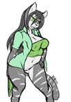  black_hair blush breasts feline female fur green_eyes grey_fur hair mammal pussy solo stripes white_fur 