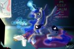  blue_fur blue_hair controller crown cutie_mark daughter-of-fantasy english_text equine female friendship_is_magic fur games hair headset hi_res horn horse horseshoe long_hair magic mammal my_little_pony pony poster princess_luna_(mlp) signature solo spanish_text spread_wings text unicorn wings 