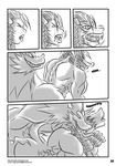  anthro breasts canine close-up comic curly_hair doggystyle drill_hair drooling duo eyes_closed female from_behind grab greyscale grin growl howl locofuria male mammal monochrome multi_breast nude plain_background saliva sex spine straight teeth transformation were werewolf white_background 
