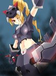  armor blonde_hair cosmic_break drill_hair hair_ornament midriff misty_hollow ponytail red_eyes skull_hair_ornament 