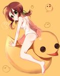  amamiya_mizuki ass bad_id bad_pixiv_id brown_hair from_behind green_eyes long_hair looking_back one-piece_swimsuit original oversized_object rubber_duck school_swimsuit sitting solo swimsuit wet wet_clothes wet_swimsuit white_school_swimsuit white_swimsuit 