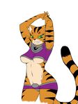  anthrofied arms_above_head breasts clothed clothing feline female fur green_eyes looking_at_viewer mammal midriff navel panties plain_background raised_arm rheumatism skimpy solo standing starfire stripes teen_titans tiger under_boob underwear wide_hips 