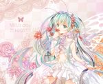  bow dress flowers hatsune_miku iroha_(shiki) long_hair navel vocaloid wings 