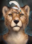  ambiguous_gender anthro black_nose brown_eyes cheetah clothing detailed feather feline front fur male mammal portrait rhyu shirt solo spots tan_fur whiskers 