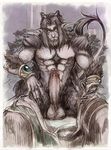  balls bracelet claws erection glowing glowing_eyes huge_penis jewelry looking_at_viewer male nipples nozdraws penis pointy_ears satyr sitting solo toned undressing video_games warcraft world_of_warcraft 