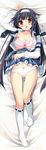  :o absurdres arm_up black_hair blush bow bow_bra bow_panties bra breasts cleavage dakimakura full_body headband highres huge_filesize ikegami_akane imouto_no_okage_de_mote_sugite_yabai kneehighs large_breasts legs long_hair necktie no_shoes open_clothes open_shirt panties pink_bra pink_panties red_eyes ribbon-trimmed_legwear ribbon_trim shirt skirt skirt_lift socks solo toshima_maina underwear white_legwear 