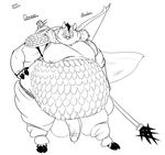  archer armor balls belly big_balls big_penis boar bow cape fur leggings legwear long_penis male mammal moobs nipples obese overweight penis polearm porcine riis scalemail solo spear 