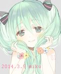  39 2014 aqua_eyes aqua_hair bad_id bad_pixiv_id dated flower_bracelet hatsune_miku long_hair nakayama_miyuki smile solo twintails vocaloid 