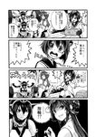  3girls admiral_(kantai_collection) bangs barbell bare_shoulders check_translation comic cup elbow_gloves exercise fingerless_gloves gloves greyscale hair_ornament headgear kantai_collection kongou_(kantai_collection) long_hair monochrome multiple_girls nagato_(kantai_collection) school_uniform short_hair teacup translated translation_request watanore weightlifting yukikaze_(kantai_collection) 