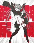  alternate_costume blush boots breasts clenched_hands cosplay hatsune_miku kill_la_kill long_hair matoi_ryuuko matoi_ryuuko_(cosplay) medium_breasts navel open_mouth skirt smile solo thigh_boots thighhighs toned twintails underboob very_long_hair vocaloid wokada 