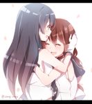  agano_(kantai_collection) artist_name black_hair blue_eyes brown_hair cherry_rosso closed_eyes gloves happy_tears hug kantai_collection long_hair multiple_girls noshiro_(kantai_collection) open_mouth tears 