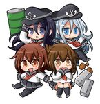  akatsuki_(kantai_collection) bauxite black_eyes black_hair blue_eyes blue_hair brown_eyes brown_hair chibi covering_mouth fang folded_ponytail hair_ornament hairclip half_updo hat hibiki_(kantai_collection) ikazuchi_(kantai_collection) inazuma_(kantai_collection) kantai_collection long_hair long_sleeves looking_at_viewer multiple_girls open_mouth pantyhose pleated_skirt school_uniform serafuku sirosori skirt sleeves_past_wrists tears wavy_mouth 