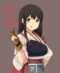  :q akagi_(kantai_collection) bauxite black_hair blush gloves highres japanese_clothes kantai_collection long_hair muneate partly_fingerless_gloves shoumaru_(gadget_box) sleeves_rolled_up solo tasuki tongue tongue_out translated yellow_eyes yugake 