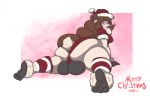  2017 3_toes abstract_background anthro arm_support arm_tuft ball_camel_toe balls barefoot bedroom_eyes big_balls big_breasts big_butt biped black_balls breasts brown_hair butt candy candy_cane christmas clothed clothing costume dickgirl digital_drawing_(artwork) digital_media_(artwork) english_text eyebrows eyelashes eyewear food food_in_mouth fur fur_tuft glasses hair half-closed_eyes hat holiday_message holidays huge_butt ineffective_clothing intersex ironkongstudios japanese_macaque kana_(ironkongstudios) leg_tuft leg_warmers legwear lighting lingerie long_hair looking_at_butt looking_at_self looking_back lying macaque mammal monkey neck_tuft nipple_bulge object_in_mouth on_front panties pince-nez pink_background pink_skin plantigrade primate santa_costume santa_hat seductive shadow short_tail side_boob simple_background smile soles solo teddy_(clothing) text thick_thighs toes tuft underwear white_background white_eyes white_fur white_tail 