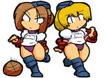  basketball blonde_hair brown_hair buruma garrison_cap gym_uniform hat juli juni kurohaneco multiple_girls street_fighter street_fighter_zero_(series) |_| 