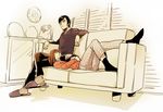  1girl black_hair brown_hair closed_eyes couch i_(kaiyou) komikado_kensuke lap_pillow legal_high mayuzumi_machiko short_hair sleeping 