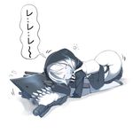  aoi_tsunami backpack bag closed_eyes drooling highres hood hooded_jacket hug jacket kantai_collection lying monster open_mouth pale_skin re-class_battleship shinkaisei-kan short_hair sleeping solo sweatdrop translated turret white_hair 