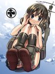  bad_id bad_pixiv_id blue_eyes brown_hair cloud fubuki_(kantai_collection) kantai_collection looking_at_viewer panties school_uniform short_hair short_sleeves sky solo tokita_monta underwear 