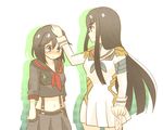  blush junketsu kill_la_kill kiryuuin_satsuki long_hair matoi_ryuuko midriff multiple_girls patting senketsu 