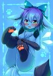  animal_ears bad_id bad_nicoseiga_id bangs blue_bow blue_eyes blue_hair blush bow cirno fangs fur furry fusion gen_4_pokemon glaceon hair_bow ice ice_wings kagerofu large_bow looking_at_viewer no_nipples nude paws pokemon pokemon_(creature) tail touhou wings 