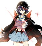  bad_id bad_pixiv_id banchou blue_eyes cosplay hat jacket_on_shoulders kill_la_kill long_coat mankanshoku_mako mankanshoku_mako_(cosplay) matoi_ryuuko mery_(apfl0515) multicolored_hair navel school_uniform serafuku skirt solo two-tone_hair 