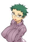  ass breasts brown_eyes character_request glasses green_hair huge_breasts impossible_clothes impossible_sweater lips lipstick makeup mole ribbed_sweater semi-rimless_eyewear short_hair solo sweater tsukudani_(coke-buta) turtleneck under-rim_eyewear 