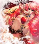  arm_up armlet armpits blue_eyes blush bracelet breasts cleavage elf genie jewelry long_hair looking_at_viewer medium_breasts navel oil_lamp original parted_lips pink_hair pointy_ears qbspdl smile solo very_long_hair 