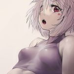  bare_shoulders breasts crop_top fangs geppewi inubashiri_momiji looking_at_viewer open_mouth red_eyes short_hair silver_hair sketch small_breasts solo touhou upper_body 