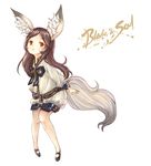  animal_ear_fluff animal_ears blade_&amp;_soul brown_hair fox_ears long_hair lyn_(blade_&amp;_soul) mary_janes red_eyes shoes shorts smile solo tail 