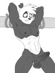  2019 anthro balls black_and_white bound dofus erection hi_res humanoid_penis lonbluewolf mael male monochrome muscular muscular_male pandawa penis simple_background solo white_background 