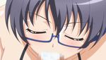  1boy 1girl animated animated_gif bikini black_hair blush censored cum cum_in_mouth ejaculation eroge!_h_mo_game_mo_kaihatsu_zanmai fellatio glasses hetero kosaka_iori long_hair oral penis pov smile solo_focus swimsuit tongue twintails 