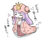  :&lt; =_= angry bad_id bad_pixiv_id blush dress haori hat japanese_clothes long_hair patchouli_knowledge purple_hair simple_background solo touhou translated walking white_background yuasan 