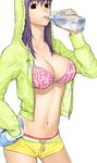  bikini_top bottle boxing_gloves boyshorts hood hooded_jacket jacket kim_dong-hoon makihara_madoka purple_hair solo swimsuit veritas water_bottle 