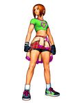  1girl bike_shorts bracelet clenched_hand fingerless_gloves full_body gloves jewelry king_of_fighters midriff moe_habana mori_toshiaki navel necklace official_art shinkiro shirt shoes skirt sneakers snk solo t-shirt 