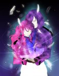  1girl bad_id bad_pixiv_id celestial_being_uniform closed_eyes couple feathers feldt_grace glasses gloves gundam gundam_00 hetero holding_hands jacket pink_hair ponytail purple_hair short_hair ta_ko tieria_erde 