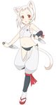  albino animal_ears bandages blush clog_sandals flat_chest highres kunai ninja original oza_watto panties red_eyes sarashi short_hair solo tabi tail underwear weapon white_hair 