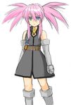  artist_request blue_eyes boots dagger elbow_gloves expressionless gloves knee_boots pink_hair presea_combatir tales_of_(series) tales_of_symphonia traditional_media twintails weapon 