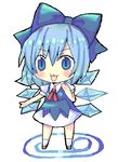  1girl :3 bad_id bad_pixiv_id blue_eyes blue_hair bow chibi chocolat_(momoiro_piano) cirno open_mouth short_hair simple_background slit_pupils solo touhou wings 