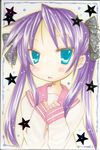  bad_id bad_pixiv_id blue_eyes emo_(mikan) hiiragi_kagami long_hair lucky_star pink_neckwear purple_hair ryouou_school_uniform school_uniform serafuku solo twintails 