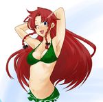  armpits blue_eyes braid breasts hong_meiling long_hair medium_breasts one_eye_closed ooike_teru red_hair ribbon solo touhou twin_braids 