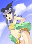  :o armpits blue_eyes caryo cheerleader cloud coopa crop_top day druaga_no_tou flat_chest lavender_hair midriff nanashino open_mouth panties pantyshot pom_poms ribbon short_hair skirt sky solo underwear white_panties 