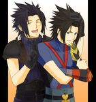  black_hair blue_eyes crisis_core_final_fantasy_vii crossover final_fantasy final_fantasy_vii kingdom_hearts kingdom_hearts_birth_by_sleep look-alike male_focus meru multiple_boys smile terra_(kingdom_hearts) v zack_fair 