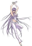  armpits arms_up belt bracelet breasts cleavage corset high_heels jewelry kim_dong-hoon large_breasts long_hair makihara_madoka manhwa midriff purple_hair shoes solo veritas very_long_hair 