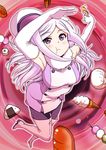  aila_jyrkiainen armpits beret boots bread dango dorayaki elbow_gloves food gloves gundam gundam_build_fighters hat highres ice_cream long_hair onigiri pantyhose purple_eyes sakaki_imasato silver_hair thigh_boots thighhighs wagashi 