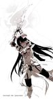  arms_up breasts character_name isizuaki long_hair looking_at_viewer medium_breasts monochrome navel ragnarok_online rune_knight simple_background sword very_long_hair weapon white_background 