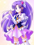  clenched_hands cure_fortune earrings hair_ornament happinesscharge_precure! heart heart_hair_ornament highres hikawa_iona jewelry long_hair magical_girl mimimix precure purple_eyes purple_hair purple_skirt skirt smile solo thighhighs white_background white_legwear wide_ponytail 