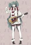  :d animal_ears bad_id bad_pixiv_id blush boots cat_ears electric_guitar green_eyes green_hair guitar hatsune_miku highres instrument kemonomimi_mode long_hair mittens open_mouth pleated_skirt scarf skirt smile solo striped striped_scarf tenhana39 twintails very_long_hair vocaloid 